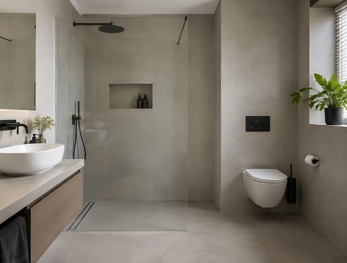 Badkamer in naadloos microcement