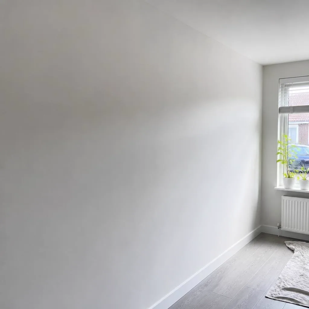 Lichte, net gestucte woonkamer met gladde wanden